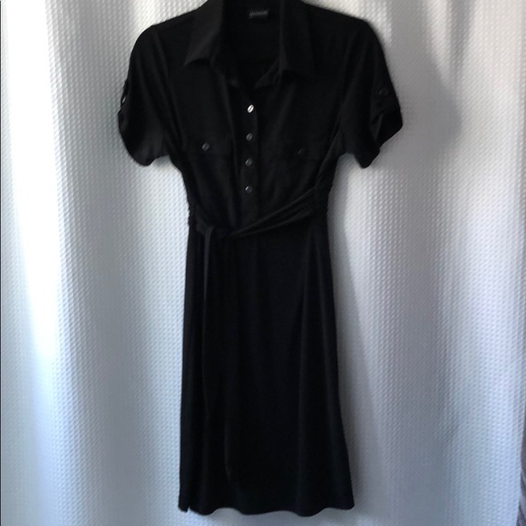 Black Dress w/Button-down Top, Wrap Belt - Picture 2 of 4
